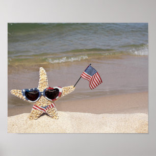 Poster Estrela do mar patriótica com bandeira americana