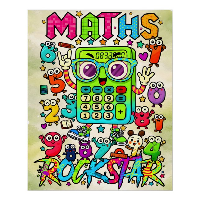 Póster Estrela do Rock de Matemática Design de Calculador (Frente)