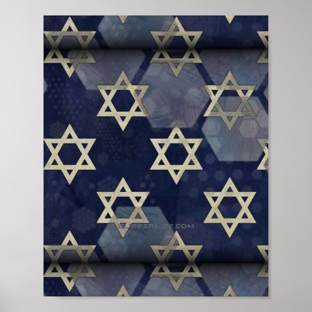 Poster Estrela Feliz de Hanukkah de David menorah Dreidel (Frente)