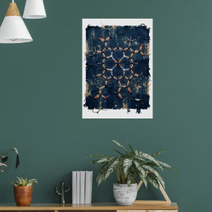 Poster Estrela Geométrica Islâmica Índigo Padrão Arte Fin