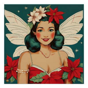Póster Estrela Pin-Up Tropical de Natal dos Anos 50