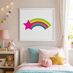 Poster Estrela Rosa Neon e Caprichoso Arco-íris Colorido