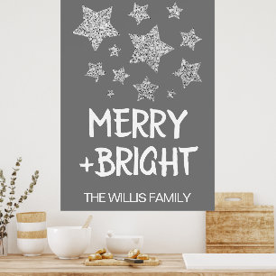 Poster Estrelas Brilhantes de Natal Alegre nome da Famíli