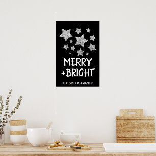 Poster Estrelas Brilhantes de Natal Nome da Família Alegr