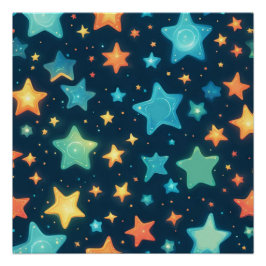 Póster Estrelas brilhantes fofas em azul