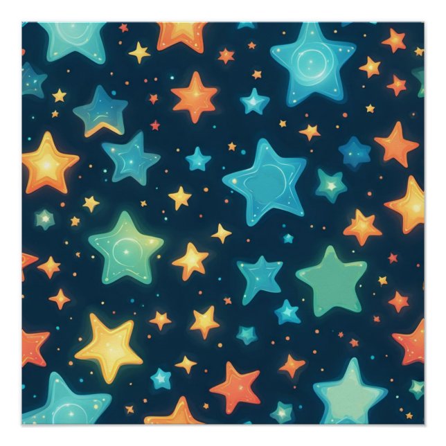 Póster Estrelas brilhantes fofas em azul (Frente)