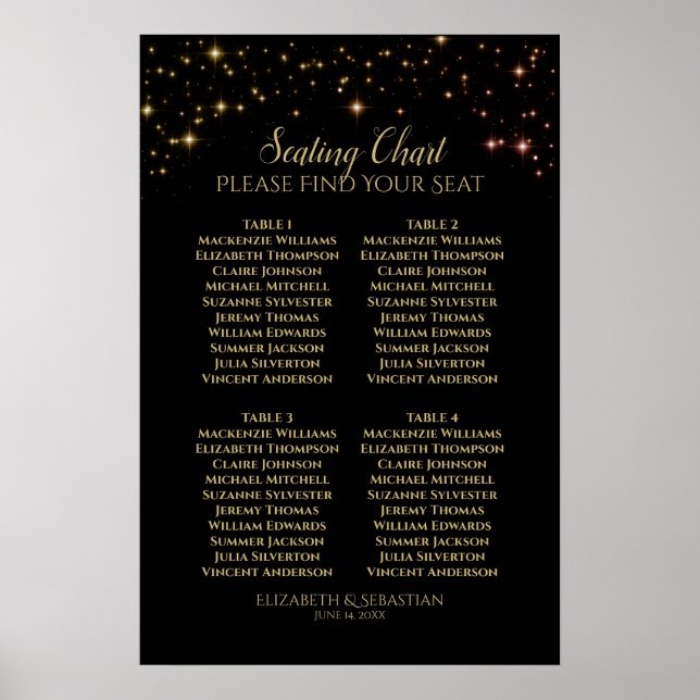 Poster Estrelas Brilho Dourado 4 Mesa Gráfico de Assentos (Frente)
