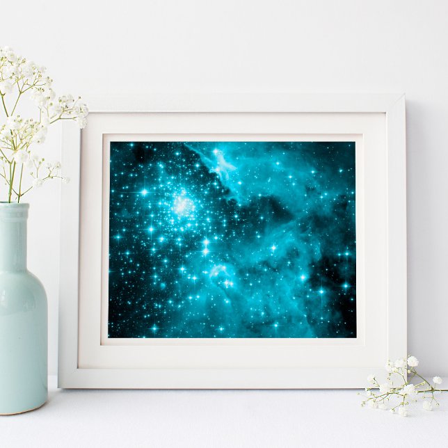 Poster Estrelas Celestiais Sparkly Aqua e Teal (Sparkly Aqua and Teal Celestial Stars Poster)