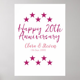 Poster estrelas cor-de-rosa feliz 20º aniversário de casa