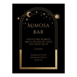 Póster Estrelas da Lua Negra Celestial Dourada Mimosa Bar