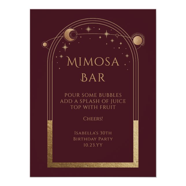 Póster Estrelas da Lua Vermelha Celestial do Bar Mimosa D (Frente)