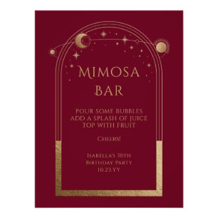 Póster Estrelas da Lua Vermelha Celestial do Bar Mimosa D