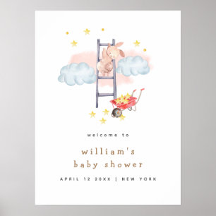 Poster Estrelas de Coelho Boho Mínimo Chamada de Bebê