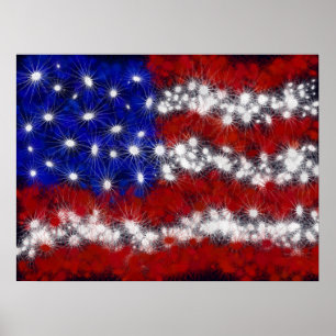 Póster Estrelas de fogos de artifício e Bandeira American