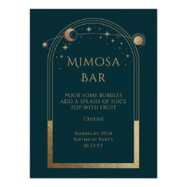 Póster Estrelas de Lua Verde Celestial Dourada Mimosa Bar
