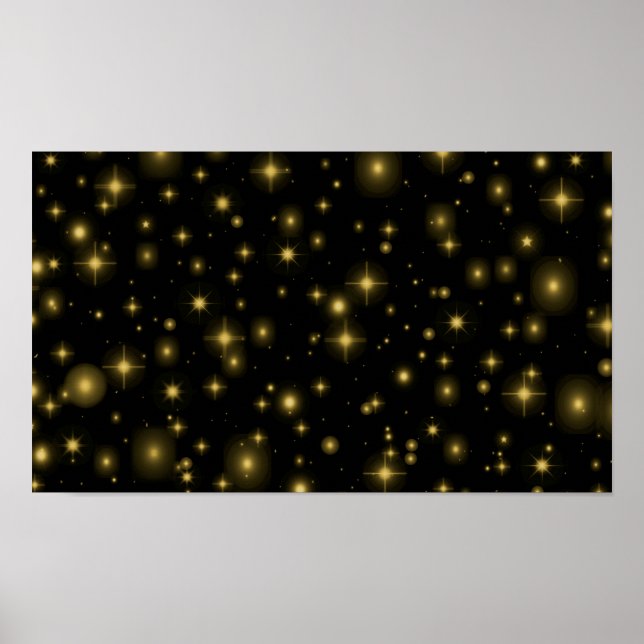 Poster Estrelas de ouro e faíscas em preto (Frente)