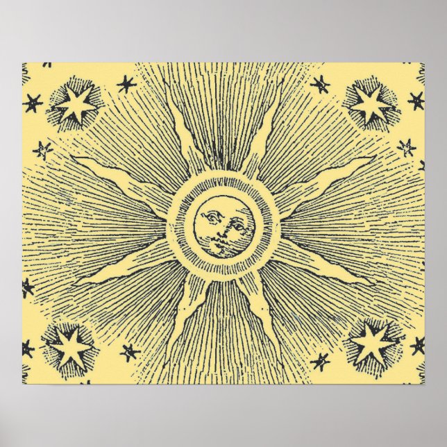 Póster Estrelas do Sol Antigo Céu Noturno Zodíaco Medieva (Frente)