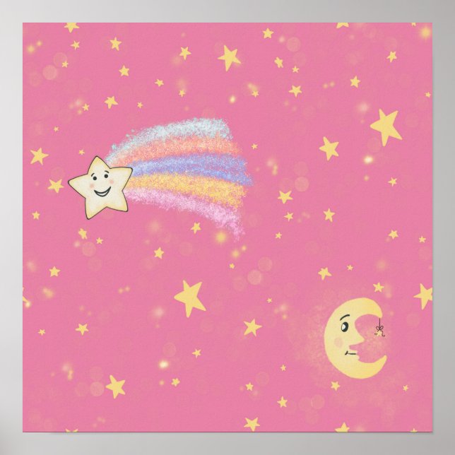 Poster Estrelas doces e lua a rosa (Frente)