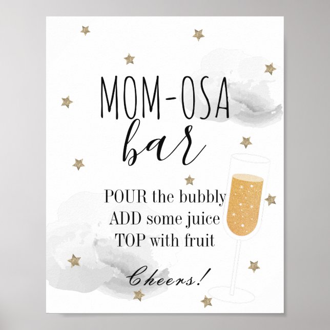 Poster Estrelas e Cinzas Chá de fraldas de nuvens Mãe-Bar (Frente)