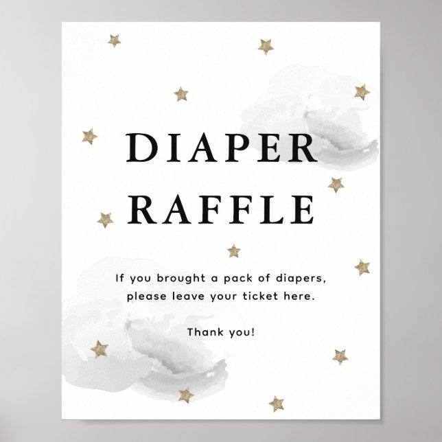 Poster Estrelas e Cinzas Chá de fraldas Fralda Raffle (Frente)