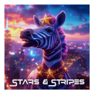 Póster Estrelas e faixas com ZEBRA ZANZIBAR