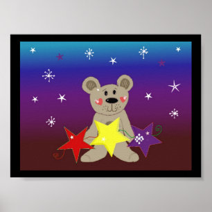 Póster Estrelas e flocos de neve com Urso Pequeno