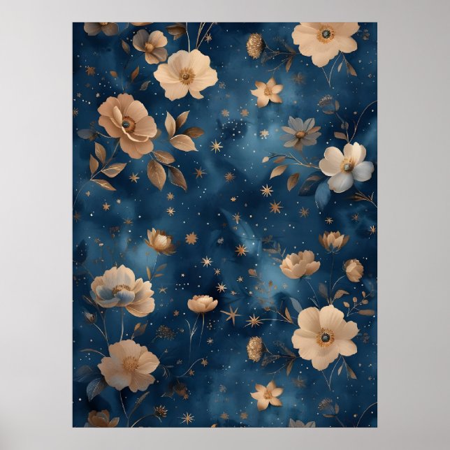 Poster Estrelas E Flores Padrão Floral Design (Frente)