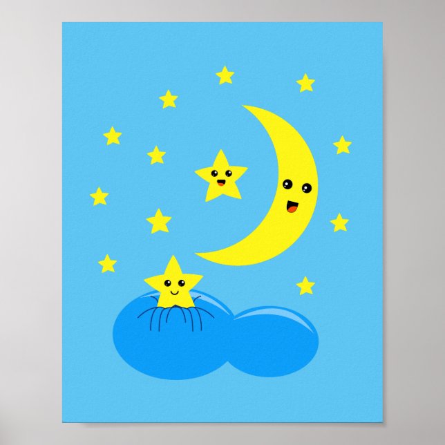 Poster Estrelas e lua fofas no céu ! (Frente)