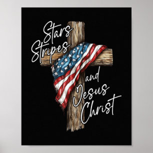 Poster Estrelas Listras e Jesus Cristo Fé Patriota
