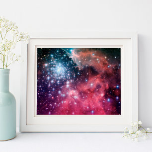 Poster Estrelas Ombre Magenta Verde-água