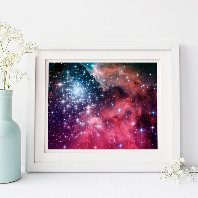 Poster Estrelas Ombre Magenta Verde-água (Teal Magenta Ombre Stars Poster)
