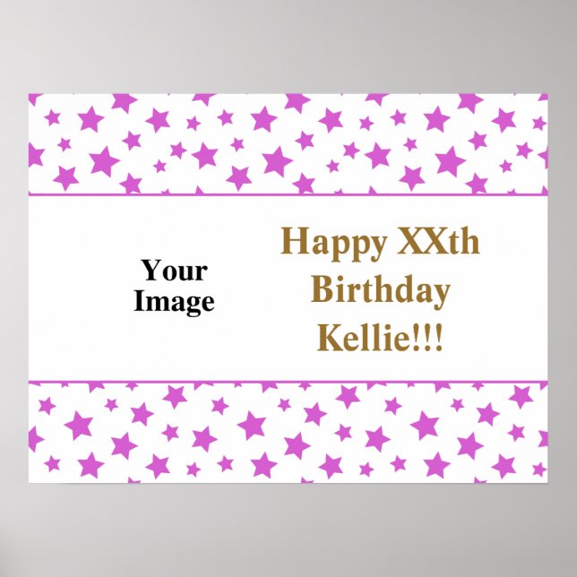 Poster Estrelas Rosa com Foto de Mensagem Aniversário (Frente)