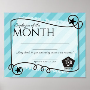 Poster estrelas stripes funcionário do certificado mensal