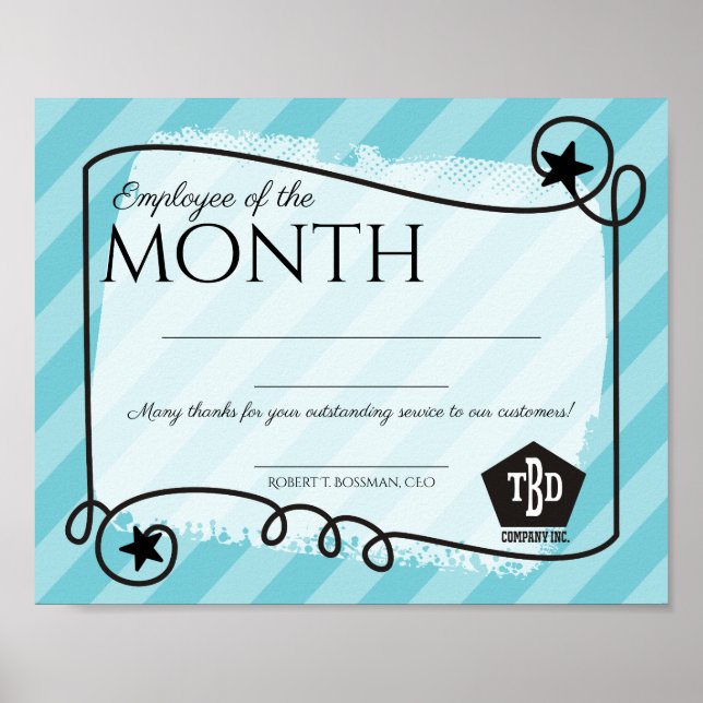 Poster estrelas stripes funcionário do certificado mensal (Frente)