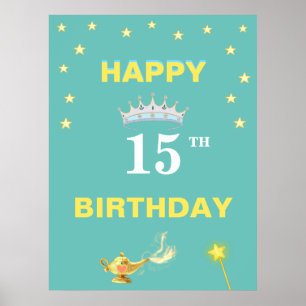 Poster Estrelas, Tiara de Coroa e Lâmpada Mágica 15º Aniv