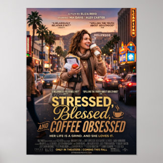 Poster estressado abençoado e obcecado por café