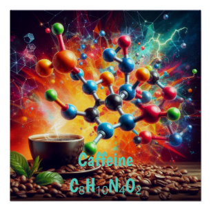 Póster Estrutura de Cafeína Molecular - Café de Arte Cien