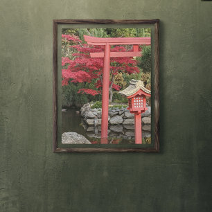 Póster Estruturas de Jardim Japonês e Folhas de Outono