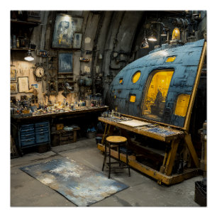 Póster Estúdio de Submarino de Artista Steampunk Caos