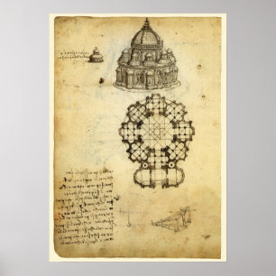 Poster Estudo de Catedral Arquitetônica de Leonardo da V