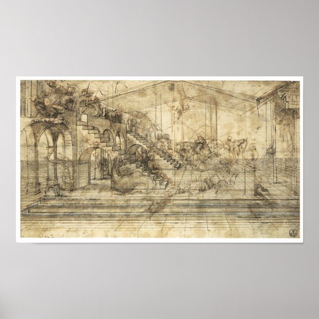 Póster Estudo de Perspectiva "Adoration of Magi", Da Vinc (Frente)