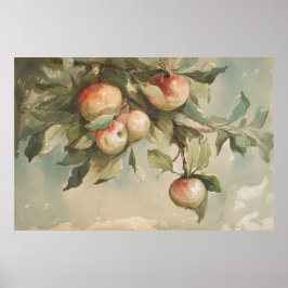 Poster Estudo de Pintura por Aquarela de Maçãs