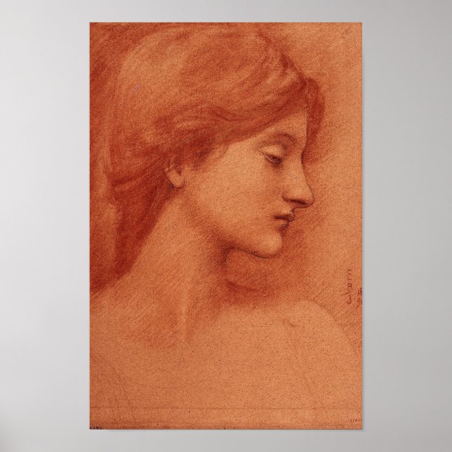 Póster Estudo de um Chefe de Mulher, Edward Burne-Jones (Frente)