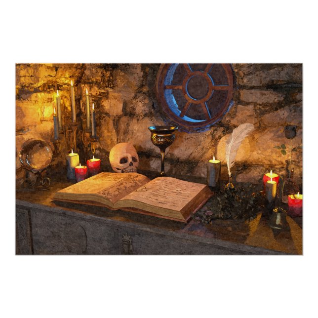 Póster Estudo de um Feiticeiro de Fantasia Medieval (Frente)