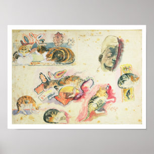 Póster Estudo dos gatos e de um principal (w/c no papel)