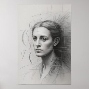 Poster Estudo Introspectivo: Retrato em Grafite