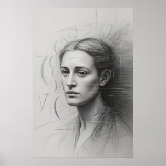 Poster Estudo Introspectivo: Retrato em Grafite