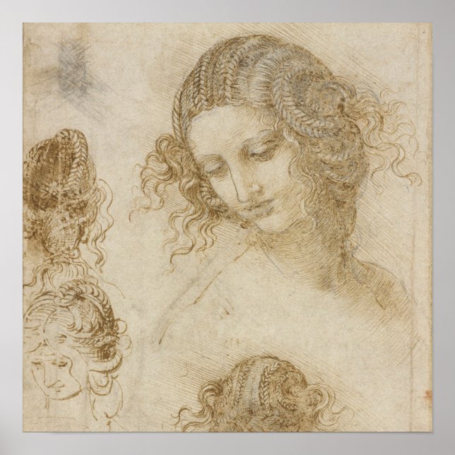 Poster Estudo para a Cabeça de Leda por Leonardo da Vinci (Frente)