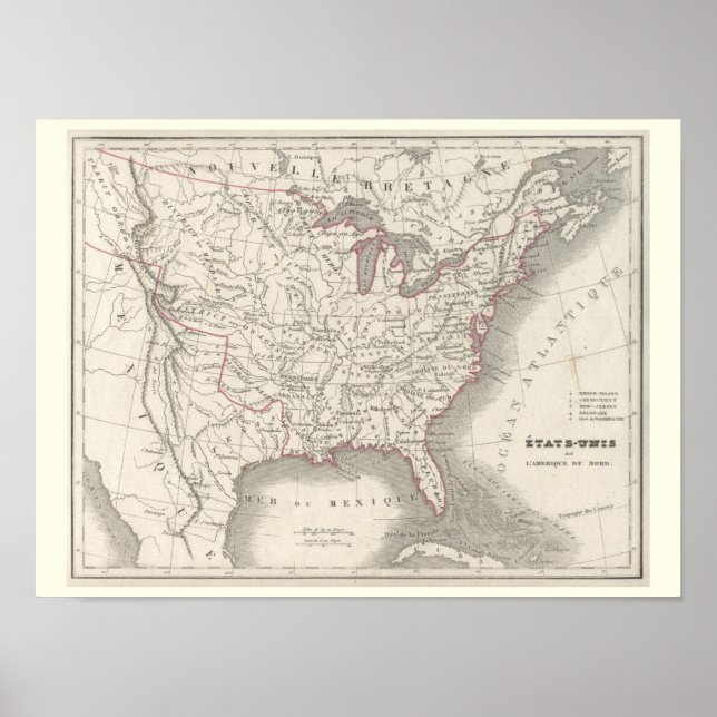 Póster Etats-Unis de l'Amerique du Nord - Mapa Histórico (Frente)