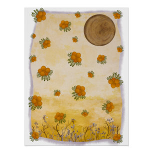 Póster Etéreo Ocre Contemporâneo Floral Lunar Arte